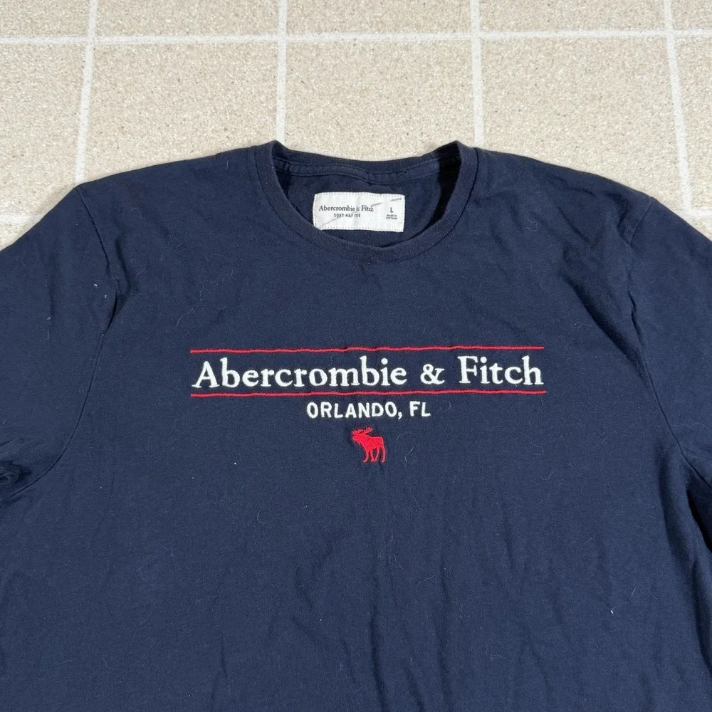 VTG Y2K Abercrombie & Fitch T-Shirt Mens L Muscle Navy Blue Red Embroidered